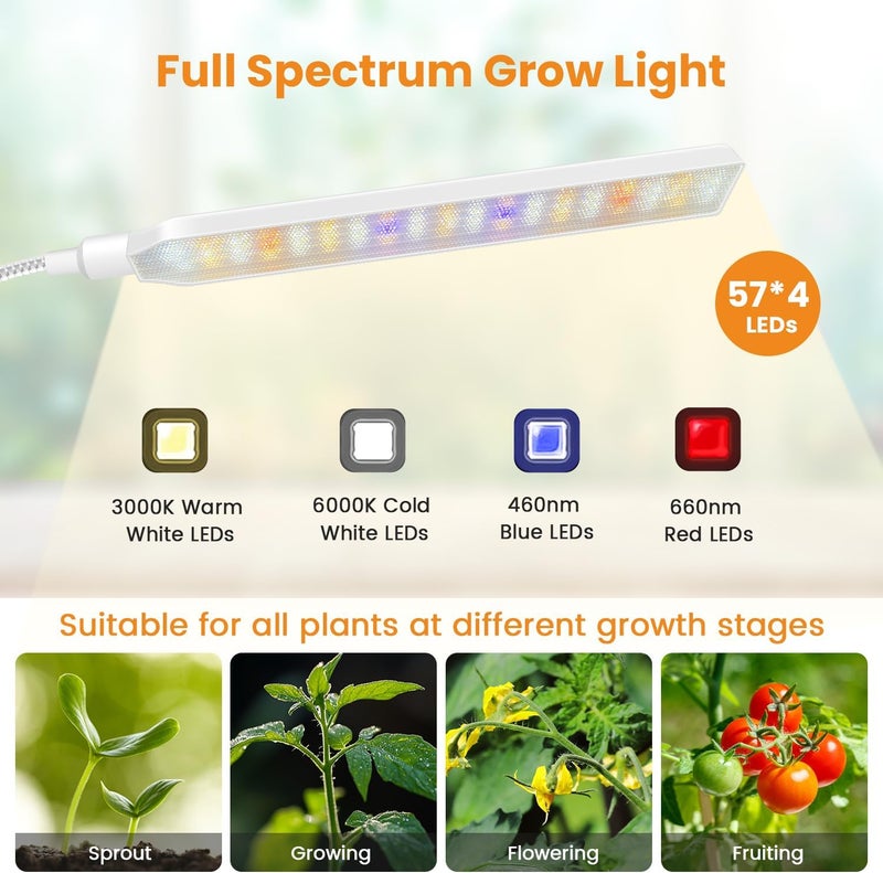 Kullsinss Grow Lights for Indoor Plants, 4-Head Full Specturm Plant Grow Light with 4/8/12/16H Timer, 3 Color Modes, 5 Brightness, 24-68.7in Height Adjustable Floor Growing Lamp for Tall Large Plants - Image 4